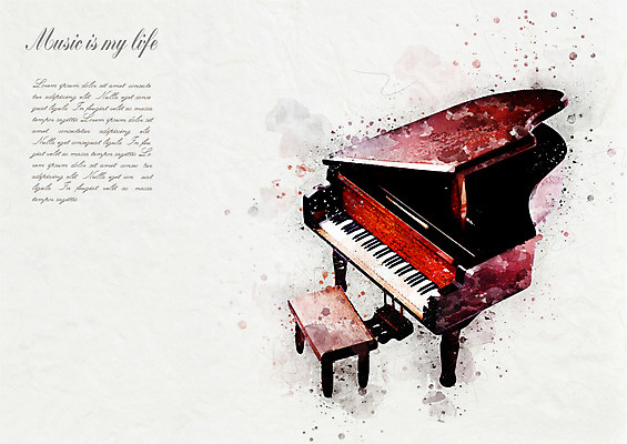 PSD 악기 음악 일러스트 수채화 사람없음 건반 피아노 번짐 감성 국내일러스트 컨셉 문화예술 건반악기 파일형식 효과