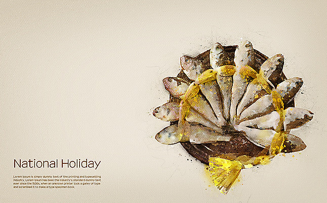 PSD 명절 기념일 일러스트 수채화 사람없음 번짐 굴비 조기_생선 국내일러스트 전통 어류 이벤트 파일형식 효과