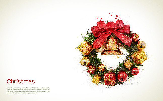 PSD 기념일 리본 크리스마스 일러스트 수채화 사람없음 종 번짐 크리스마스리스 국내일러스트 이벤트 화환 파일형식 효과