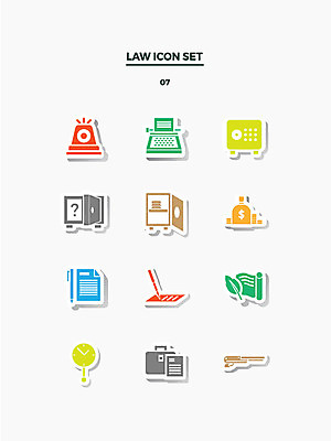 아이콘 시계 돈 서류가방 사람없음 세트 총 금고 법 타자기 경고등 2D아이콘 AI파일 무기 가방 골동품 재산 파일형식 벡터