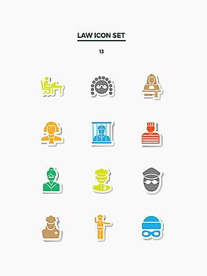 아이콘 여러명 세트 기록 경찰 범죄인 도둑 판사 법 변호사 죄수 2D아이콘 AI파일 직업 다수 사람 범죄 법률가 파일형식 벡터