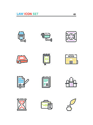 아이콘 의자 서류가방 사람없음 세트 펜 뉴스 모래시계 문서 금고 법 감시카메라 법전 2D아이콘 AI파일 모래 시계 가구 가방 책 필기구 카메라 파일형식 벡터