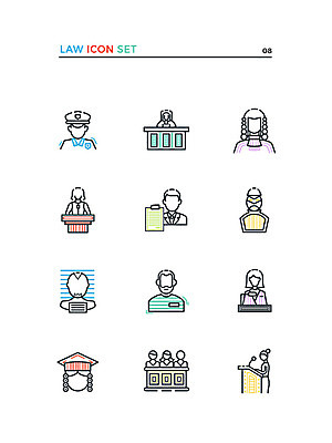 아이콘 여러명 세트 경찰 범죄인 도둑 판사 법 변호사 배심원 죄수 2D아이콘 AI파일 직업 다수 사람 범죄 법률가 파일형식 벡터