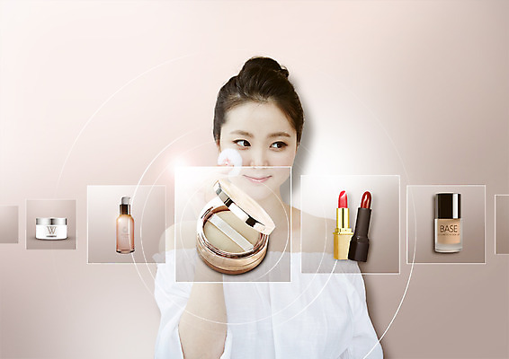 PSD 편집 편집이미지 여자 한명 상반신 20대 성인 화장 뷰티 화장품 한국인 립스틱 퍼프 메이크업베이스 파우더팩트 성인여자한명만 이미지편집 1 사람 동양인 청년 여자한명만 성인여자만 파일형식