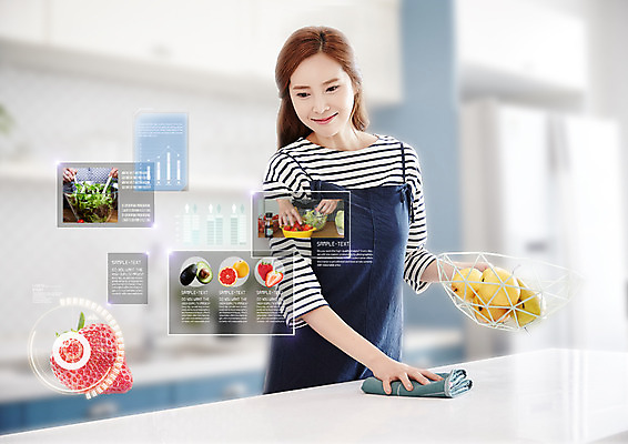 PSD 편집 편집이미지 여자 과일 식재료 딸기 요리 한명 상반신 20대 성인 바구니 주방 샐러드 한국인 스마트 주부 레시피 터치스크린 행주 홀로그램 성인여자한명만 4차산업 이미지편집 1 산업 음식 컨셉 사람 동양인 청년 청소도구 여자한명만 성인여자만 파일형식