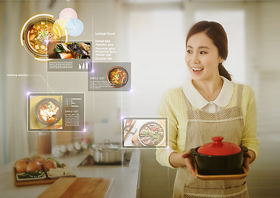 PSD 편집 편집이미지 여자 음식 한명 웃음 상반신 성인 30대 주방 앞치마 한국인 냄비 찌개 스마트 주부 레시피 요리중 터치스크린 성인여자한명만 4차산업 이미지편집 1 산업 컨셉 모션 표정 사람 동양인 장년 솥 여자한명만 성인여자만 파일형식