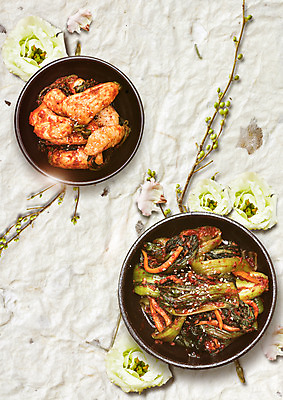 PSD 편집 편집이미지 접시 꽃 한식 김치 사람없음 나뭇가지 갓 총각김치 갓김치 플랫레이 이미지편집 나무 식물 식기 음식 채소 플랫 파일형식