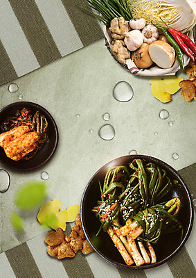 PSD 편집 편집이미지 접시 한식 고추 양파 김치 마늘 사람없음 물방울 배추 생강 총각김치 파김치 쪽파 플랫레이 이미지편집 식기 음식 채소 플랫 파 파일형식