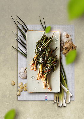 PSD 편집 편집이미지 접시 한식 나뭇잎 김치 마늘 사람없음 물방울 생강 파김치 쪽파 플랫레이 이미지편집 식기 음식 잎 채소 플랫 파 파일형식