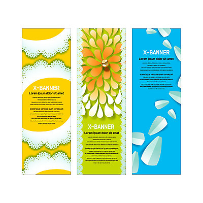 템플릿 배너템플릿 꽃 세로배너 사람없음 현수막 페이퍼아트 배너세트 엑스배너 AI파일 레이스천 식물 배너 세로 세트 직물 파일형식 벡터