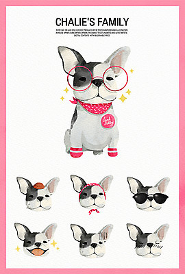 PSD 안경 일러스트 수채화 표정 웃음 사람없음 반려동물 놀람 기쁨 다양 슬픔 강아지 수줍음 당황 반려 프렌치불독 국내일러스트 동물 잡화 감정 다수 개 불독 파일형식