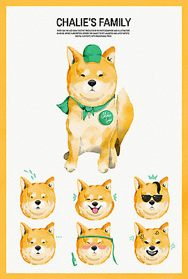 PSD 모자 일러스트 가족 수채화 표정 웃음 사람없음 반려동물 선글라스 스카프 놀람 슬픔 분노 강아지 만취 반려 시바견 국내일러스트 동물 잡화 감정 안경 관계 목도리 개 술취함 파일형식