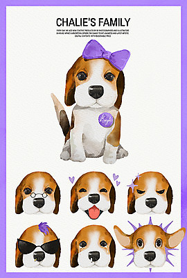 PSD 리본 일러스트 가족 수채화 표정 웃음 사람없음 반려동물 선글라스 놀람 다양 슬픔 분노 강아지 비글 반려 국내일러스트 동물 감정 안경 다수 관계 개 파일형식