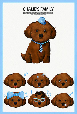 PSD 모자 리본 안경 일러스트 가족 수채화 표정 웃음 사람없음 반려동물 다양 슬픔 분노 잠 강아지 졸음 푸들 반려 국내일러스트 동물 잡화 감정 다수 관계 개 파일형식