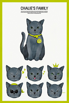 PSD 일러스트 가족 수채화 표정 웃음 사람없음 반려동물 선글라스 고양이 다양 슬픔 분노 무관심 러시안블루 무시 반려 국내일러스트 동물 감정 안경 다수 포유류 관계 파일형식