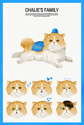 PSD 일러스트 가족 수채화 표정 웃음 사람없음 반려동물 고양이 놀람 기쁨 다양 슬픔 분노 반려 페르시안 국내일러스트 동물 감정 다수 포유류 관계 파일형식