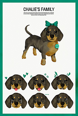 PSD 리본 일러스트 가족 수채화 표정 웃음 사람없음 반려동물 놀람 기쁨 다양 슬픔 분노 잠 강아지 졸음 닥스훈트 반려 국내일러스트 동물 감정 다수 관계 개 파일형식