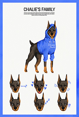 PSD 일러스트 가족 수채화 표정 웃음 사람없음 반려동물 놀람 다양 슬픔 분노 잠 강아지 졸음 후드티셔츠 당황 반려 도베르만핀셔 국내일러스트 동물 감정 다수 티셔츠 관계 개 파일형식 핀셔