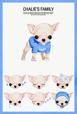 PSD 일러스트 가족 수채화 표정 웃음 사람없음 반려동물 기쁨 다양 슬픔 분노 잠 강아지 졸음 치와와 후드티셔츠 반려 국내일러스트 동물 감정 다수 티셔츠 관계 개 파일형식