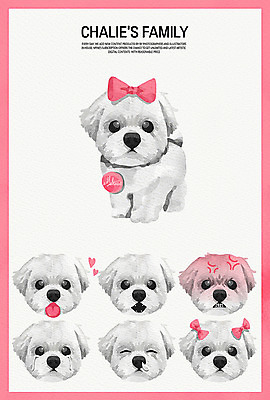 PSD 리본 일러스트 가족 수채화 표정 웃음 사람없음 반려동물 기쁨 다양 슬픔 분노 잠 말티즈 강아지 졸음 반려 국내일러스트 동물 감정 다수 관계 개 파일형식