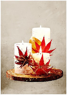 PSD 단풍 일러스트 촛불 수채화 풍경 사람없음 가을 감성 국내일러스트 계절 컨셉 잎 초 파일형식