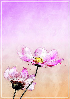 PSD 꽃 일러스트 수채화 풍경 사람없음 가을 코스모스 감성 국내일러스트 식물 계절 컨셉 파일형식