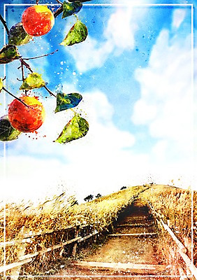 PSD 길 일러스트 하늘 수채화 감 갈대 풍경 사람없음 벼 가을 나뭇가지 언덕 감성 국내일러스트 나무 식물 계절 컨셉 과일 곡류 파일형식