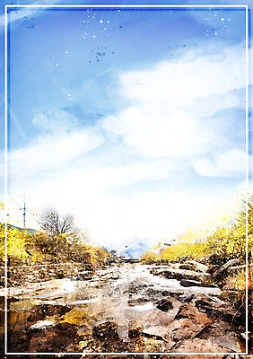 PSD 나무 일러스트 하늘 수채화 풍경 사람없음 계곡 가을 감성 국내일러스트 식물 계절 컨셉 파일형식