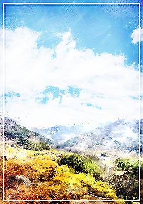 PSD 단풍 일러스트 하늘 수채화 산 풍경 사람없음 가을 숲 감성 국내일러스트 계절 컨셉 잎 파일형식