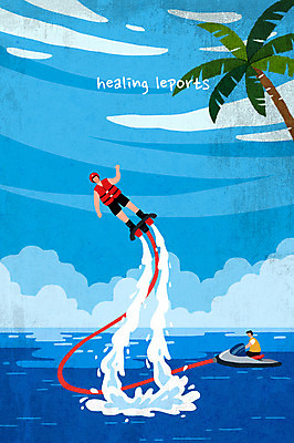 전신 PSD 남자 스포츠 바다 일러스트 하늘 상반신 성인 취미 두명 여름 레포츠 야자수 수상스포츠 힐링 여름스포츠 플라이보드 국내일러스트 나무 계절 레저 사람 파일형식 여름_계절