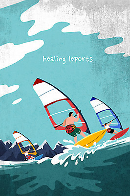 전신 PSD 남자 스포츠 바다 일러스트 산 성인 취미 세명 여름 레포츠 윈드서핑 수상스포츠 힐링 여름스포츠 국내일러스트 계절 레저 사람 파일형식 여름_계절