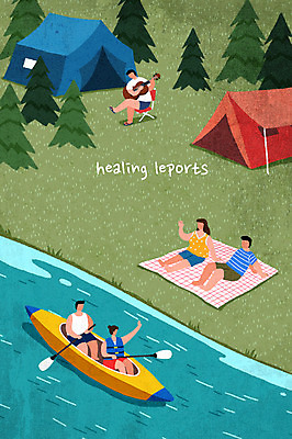 전신 PSD 나무 여자 남자 스포츠 일러스트 텐트 여러명 성인 취미 여름 레포츠 강 캠핑 수상스포츠 돗자리 힐링 카약 여름스포츠 국내일러스트 식물 계절 다수 레저 캠핑도구 사람 파일형식 여름_계절