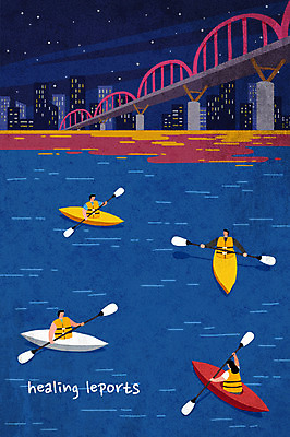 PSD 여자 남자 스포츠 일러스트 여러명 상반신 성인 취미 건물 여름 레포츠 강 다리 수상스포츠 야간 한강 힐링 카약 여름스포츠 국내일러스트 자연요소 건축물 계절 다수 레저 서울 사람 신체부위 랜드마크 파일형식 여름_계절