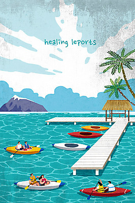 PSD 여자 남자 스포츠 바다 섬 일러스트 산 여러명 상반신 성인 취미 여름 레포츠 야자수 수상스포츠 체험 힐링 카약 원두막 여름스포츠 국내일러스트 나무 계절 다수 컨셉 레저 사람 파일형식 여름_계절