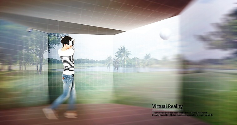 전신 PSD 편집이미지 남자 상상 한명 20대 성인 옆모습 골프채 한국인 디지털합성 합성 스크린골프 가상현실 오큘러스 VR기기 이미지편집 1 뷰포인트 골프 골프용품 사람 동양인 청년 기계 파일형식