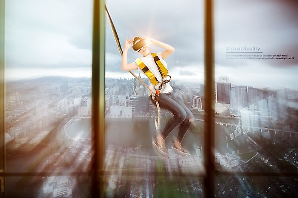 전신 PSD 편집이미지 여자 창문 상상 한명 20대 성인 건물 앞모습 한국인 번지점프 디지털합성 합성 가상현실 성인여자한명만 오큘러스 VR기기 이미지편집 1 건축물 뷰포인트 사람 동양인 청년 기계 익스트림스포츠 여자한명만 성인여자만 파일형식