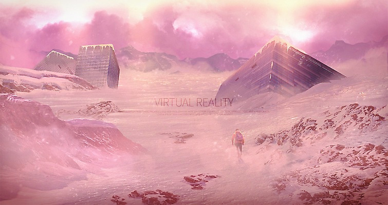 PSD 편집이미지 상상 미래 한명 사람 빌딩 건물 설원 눈 디지털합성 합성 가상현실 오큘러스 VR기기 이미지편집 자연요소 1 건축물 컨셉 날씨 눈_날씨 기계 파일형식