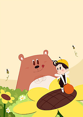 전신 PSD 동물 한마리 남자 꽃 어린이 일러스트 곰 해바라기 한명 꿀벌 꿀 국내일러스트 식물 1 포유류 사람 벌_곤충 파일형식