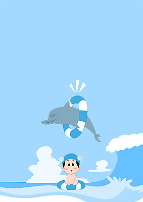 PSD 동물 한마리 남자 어린이 파도 바다 일러스트 한명 상반신 돌고래 튜브 국내일러스트 1 포유류 사람 수중동물 파일형식