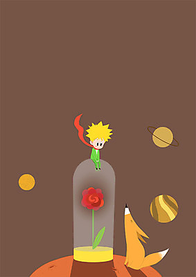 전신 PSD 동물 남자 어린이 일러스트 한명 장미 행성 여우 어린왕자 국내일러스트 1 꽃 포유류 동화 사람 우주 파일형식