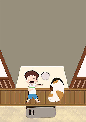 전신 PSD 동물 한마리 남자 어린이 일러스트 한명 고양이 마루 부채 낮잠 국내일러스트 1 포유류 바닥 사람 반려동물 잠 파일형식