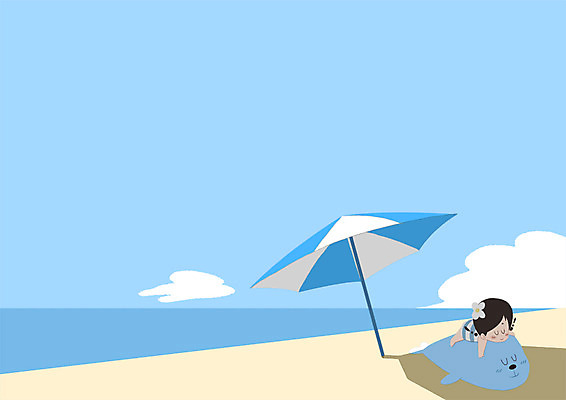 전신 PSD 동물 남자 어린이 바다 일러스트 휴식 한명 해변 파라솔 그늘 바다표범 국내일러스트 1 컨셉 포유류 사람 바다동물 파일형식