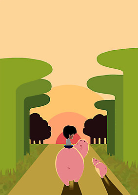 PSD 나무 동물 남자 어린이 두마리 일러스트 한명 상반신 노을 가로수 하마 국내일러스트 자연요소 식물 1 2 포유류 사람 파일형식