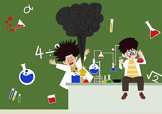 전신 PSD 학생 남자 과학 일러스트 학교 청소년 실험 상반신 두명 스쿨라이프 폭발 플라스크 국내일러스트 라이프스타일 교육 실험기구 사람 파일형식