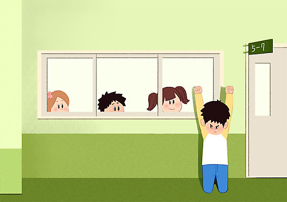 PSD 학생 여자 남자 일러스트 창문 교실 학교 청소년 여러명 상반신 스쿨라이프 손들기 복도 체벌 벌서기 국내일러스트 라이프스타일 교육 다수 모션 사람 파일형식