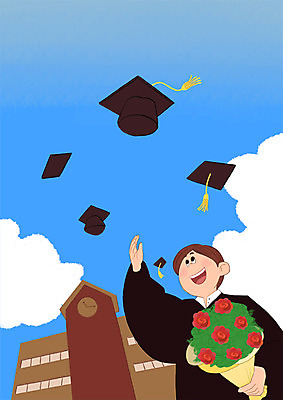 PSD 학생 남자 꽃다발 일러스트 학사모 졸업 학교 청소년 하늘 한명 상반신 스쿨라이프 국내일러스트 모자_잡화 1 라이프스타일 교육 꽃 사람 파일형식