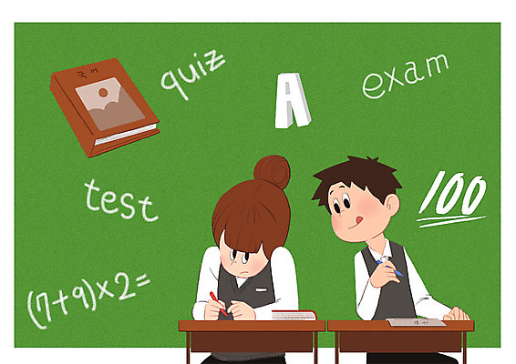 PSD 학생 영어 여자 남자 일러스트 학교 청소년 상반신 두명 책 스쿨라이프 칠판 시험 수학 책상 컨닝 국내일러스트 문자 라이프스타일 교육 가구 교과목 사람 파일형식