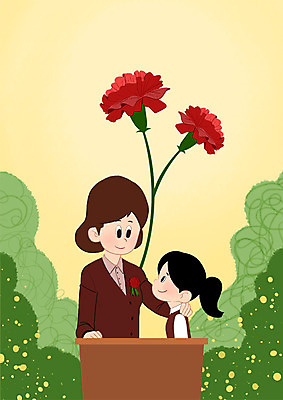 PSD 학생 여자 일러스트 학교 청소년 상반신 성인 두명 스쿨라이프 교사 스승의날 카네이션 국내일러스트 직업 라이프스타일 교육 기념일 꽃 사람 파일형식