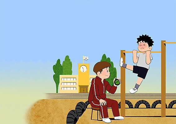 전신 PSD 학생 남자 일러스트 학교 청소년 성인 두명 스쿨라이프 교사 철봉 스탑워치 국내일러스트 직업 라이프스타일 교육 사람 파일형식