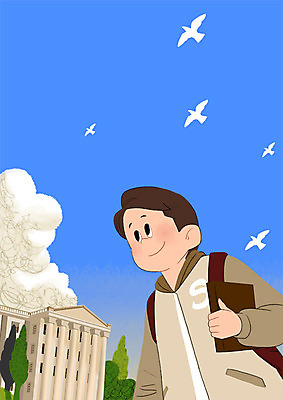 PSD 학생 남자 일러스트 학교 조류 한명 상반신 성인 스쿨라이프 캠퍼스라이프 대학교 국내일러스트 동물 1 라이프스타일 교육 사람 파일형식